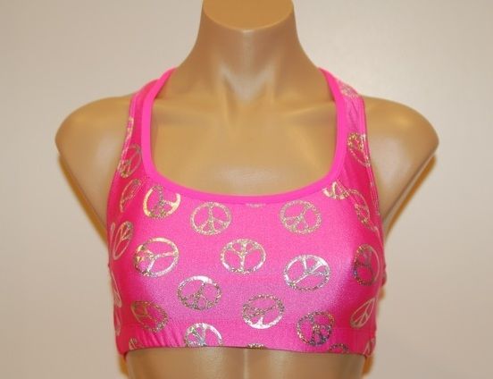 Pink Metallic Peace Sign Sports Bra